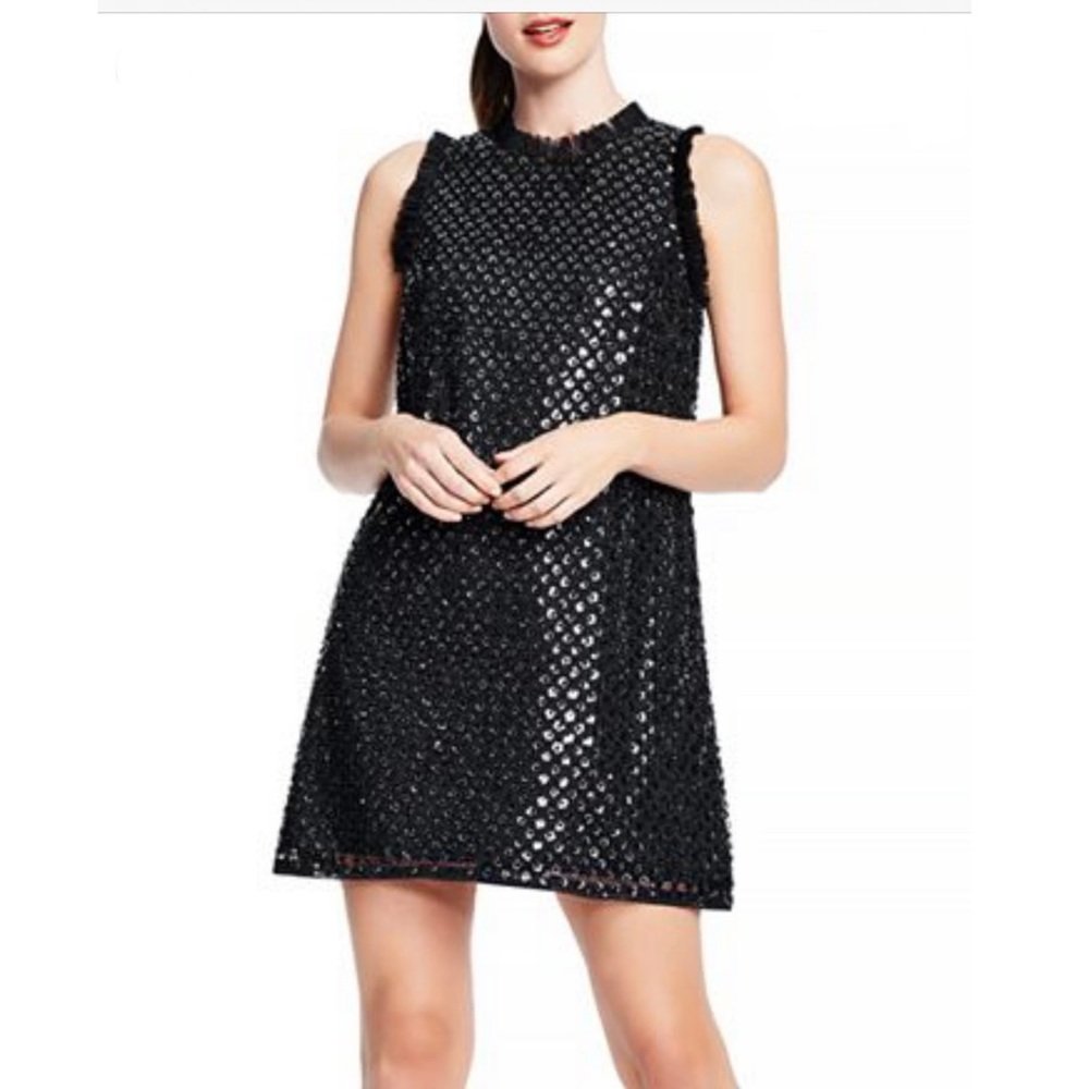 Aidan Mattox Black Sequin Mini Dress Mock Neck Sleeveless